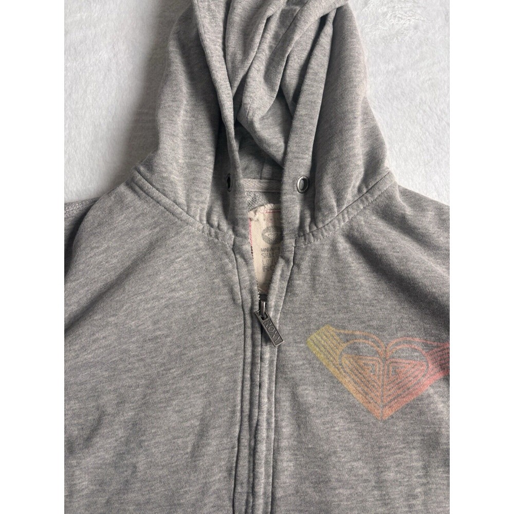 Y2K‎ ROXY Grey Full Zip Long Sleeve Fleece Hoodie Women's Medium Stain * - Picture 4 of 9